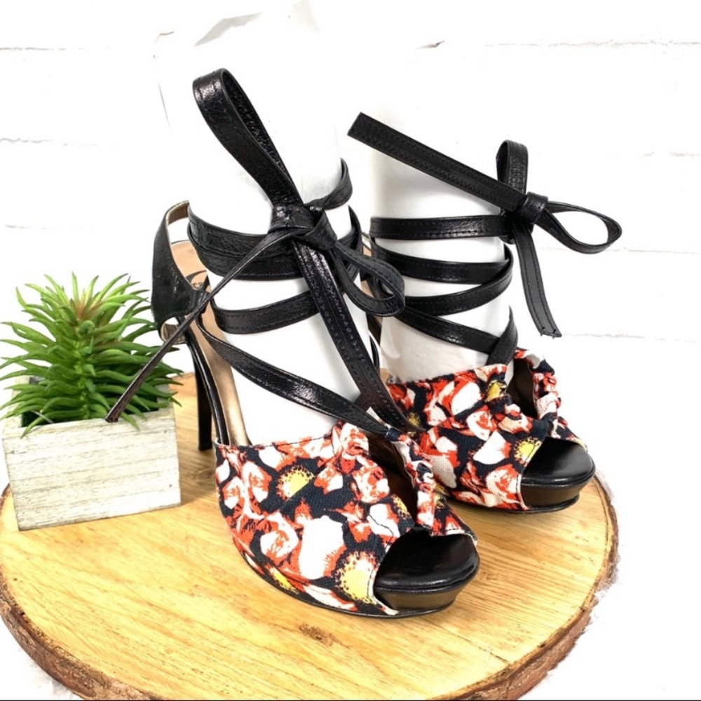 Just cavalli Red Floral print strap up heels 7